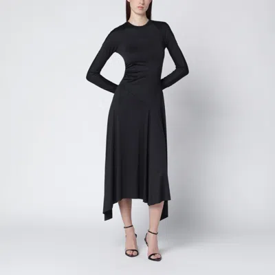 Victoria Beckham Asymmetric Midi Dress Long Sleeves In Black