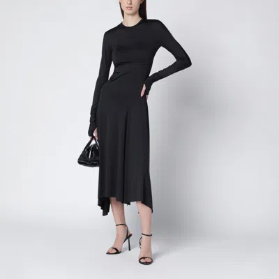 Victoria Beckham Asymmetric Midi Dress Long Sleeves In Black