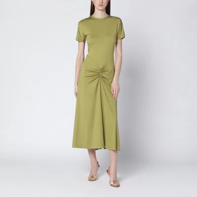 Victoria Beckham Gathered Waist Midi Dress With Knotted Detail In Green