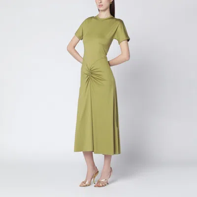Victoria Beckham Gathered Waist Midi Dress With Knotted Detail In Green