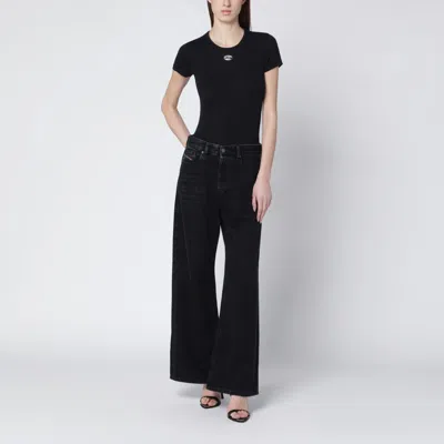 Diesel Black T-shirt With Metallic Oval D In Black