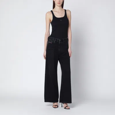 Diesel T-wife Black Tank Top With Laser-cut Oval D In Black