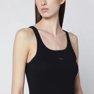 Diesel T-wife Black Tank Top With Laser-cut Oval D In Black