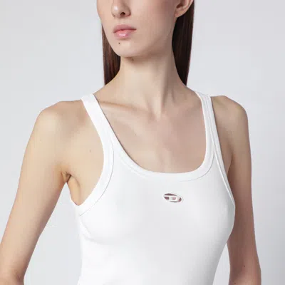 Diesel T-wife White Tank Top With Laser-cut Oval D In White