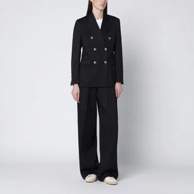 Golden Goose Wide Black Wool Trousers Women In Black