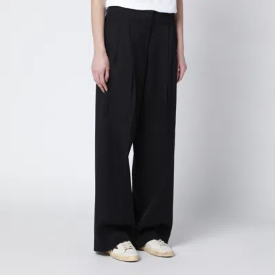 Golden Goose Wide Black Wool Trousers Women In Black