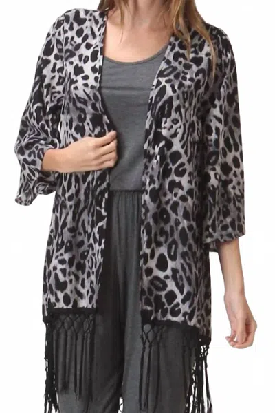Honey Punch 3/4 Length Sleeves Fringe Kimono In Animal Print In Multi
