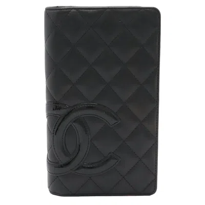 Pre-owned Chanel Cambon Line Bifold Wallet Black Leather