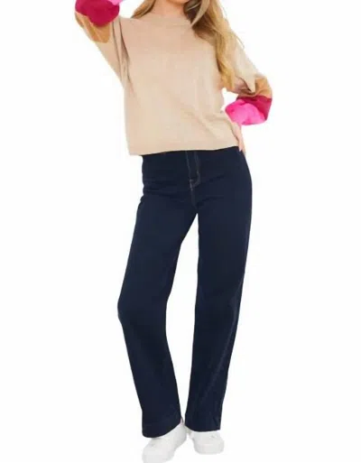 Wispr Balloon Sleeve Star Back Crew Sweater In Beige In Neutral