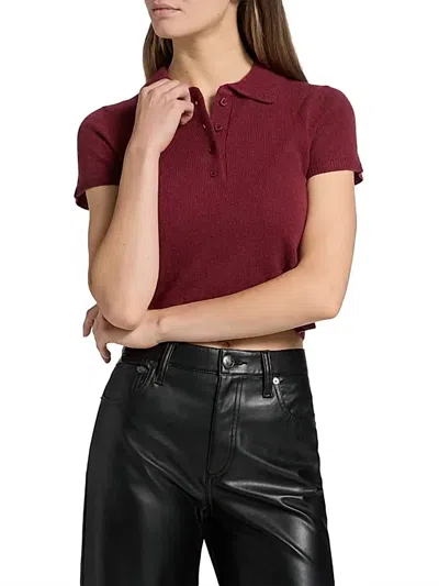 Simkhai Twila Short Sleeve Polo Shirt In Cranberry In Brown