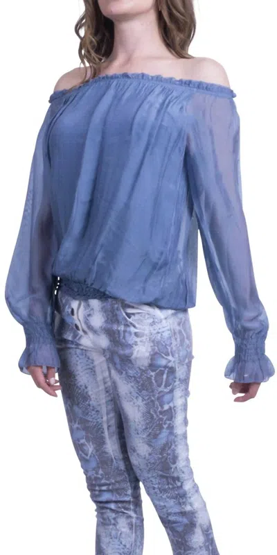 Gigi Moda Virginia Long Sleeve Off-shoulder Top In Blue In Blue