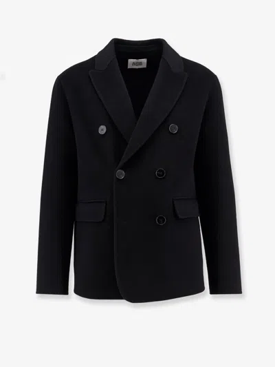 Alpha Studio Double-breasted Wool Coat In Black