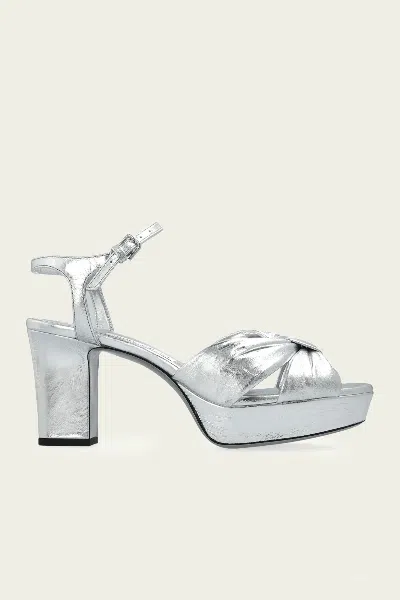 Jimmy Choo Heloise 80 Leather Platform Sandals In Metallic Silver In Silver