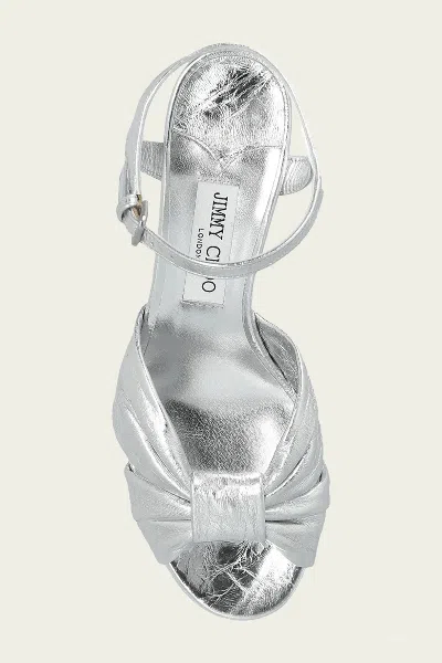 Jimmy Choo Heloise 80 Leather Platform Sandals In Metallic Silver In Silver