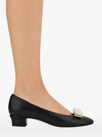 Ferragamo Black And Mascarpone Leather Vara Bow Pumps In Multi