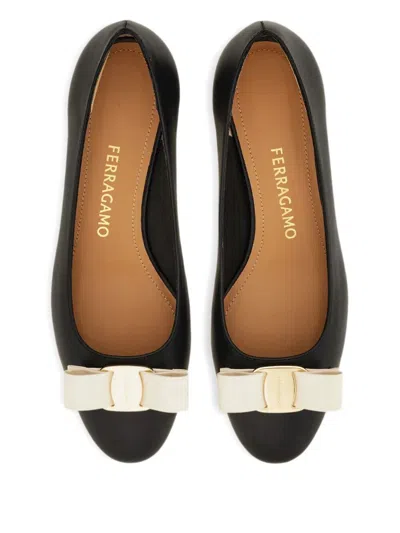 Ferragamo Black And Mascarpone Leather Vara Bow Pumps In Multi