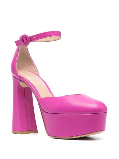 Gianvito Rossi Fendi Dark Brown Leather Fendi Ffold Pumps In Pink