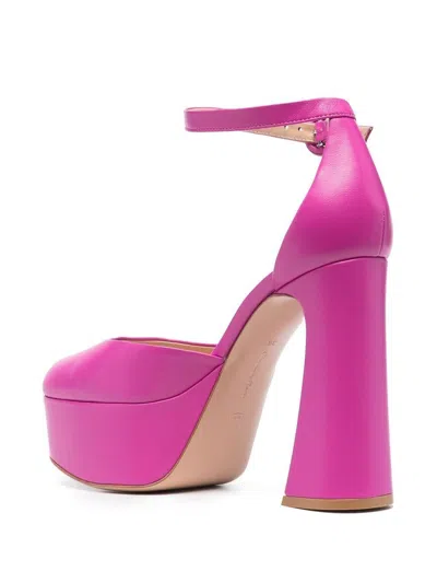 Gianvito Rossi Fendi Dark Brown Leather Fendi Ffold Pumps In Pink