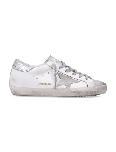 Golden Goose Super-star White And Silver Leather Womans Sneakers In Silver