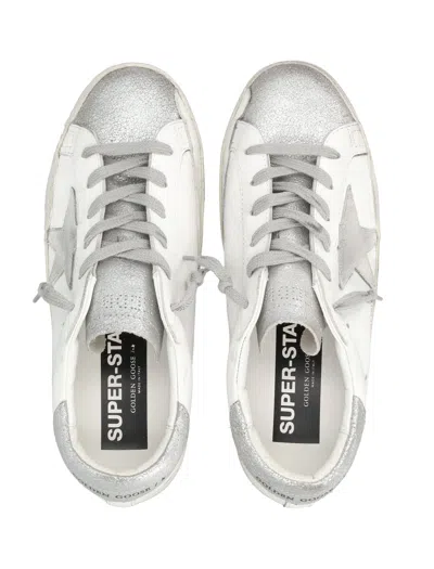 Golden Goose Super-star White And Silver Leather Womans Sneakers In Silver