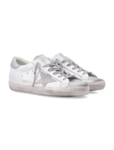 Golden Goose Super-star White And Silver Leather Womans Sneakers In Silver