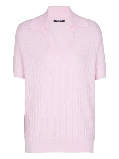 Balmain Monogram Knit Polo Top In Multi