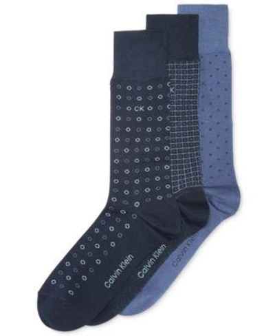 Shop Calvin Klein Men's 3-pk. Patterned Crew Socks In Navy