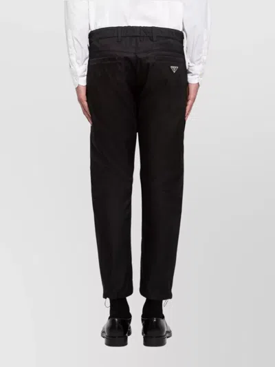 Prada Drawstring Hem Trousers Side Pockets In Black