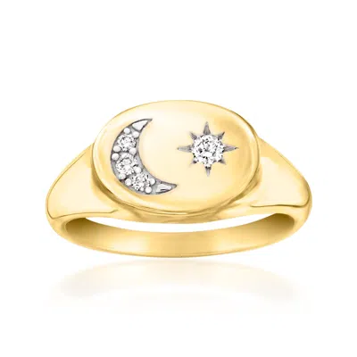 Ross-simons Lab-grown Diamond Moon And Star Signet Ring In 18kt Gold Over Sterling In Gold