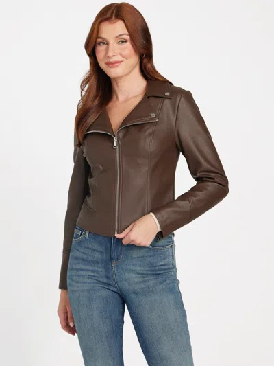 Guess Factory Jacki Faux-leather Jacket In Brown