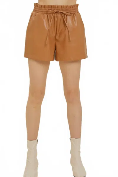 Sixty One Harper Leather Shorts In Camel In Brown
