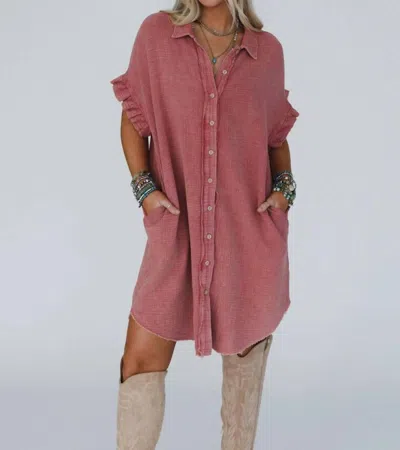 Three Bird Nest Heavenly Days Button Up Dress In Red In Purple