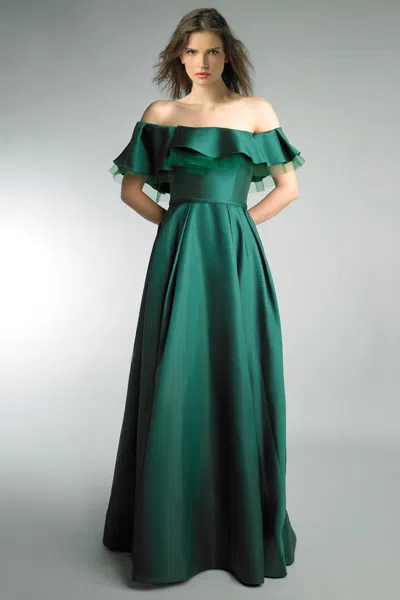 Basix Black Label Off Shoulder Evening Gown By Basix Ii In Green