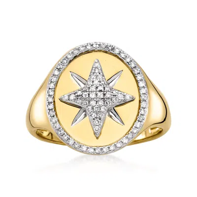 Ross-simons Diamond Starburst Signet Ring In 14kt Yellow Gold In Gold