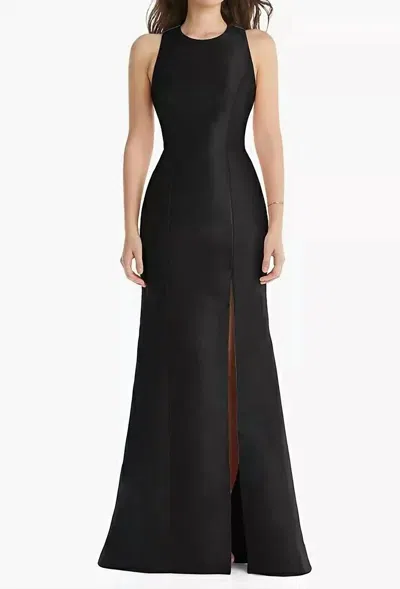 Alfred Sung Jewel Neck Bowed Open Back Trumpet Dress In Black In Black