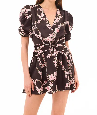 Misa Narcissa Mini Dress In Chained Blossom Satin In Black