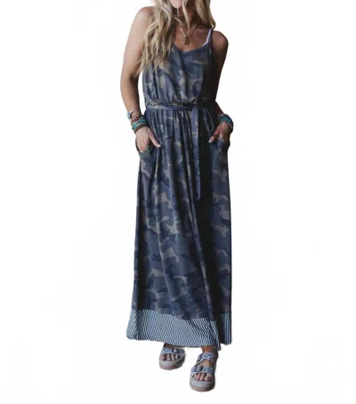 Three Bird Nest Cadet Camo Print Maxi Dress In Olive Moss In Multi