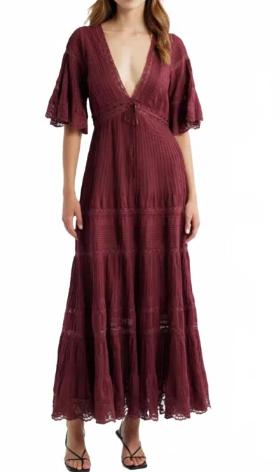 Loveshackfancy Marlowe Lace-detail Cotton Midi Dress In Burgundy In White