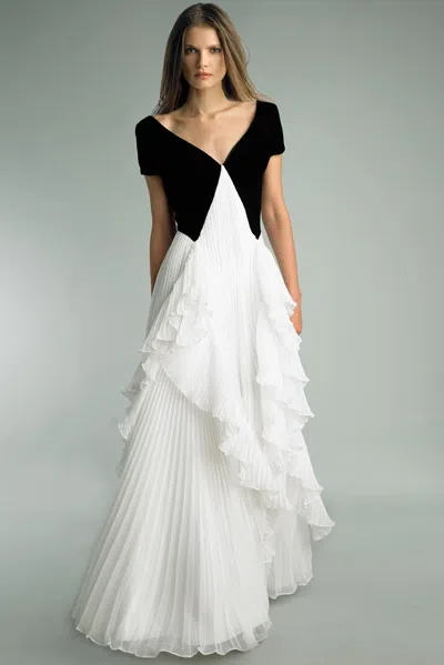 Basix Black Label Two Tone Please V Neck Gown In Multi