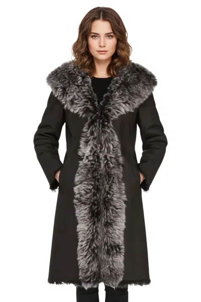 Infinity Leather Womens Black Toscana Real Sheep Leather Hooded Trench Coat - Verona In Black