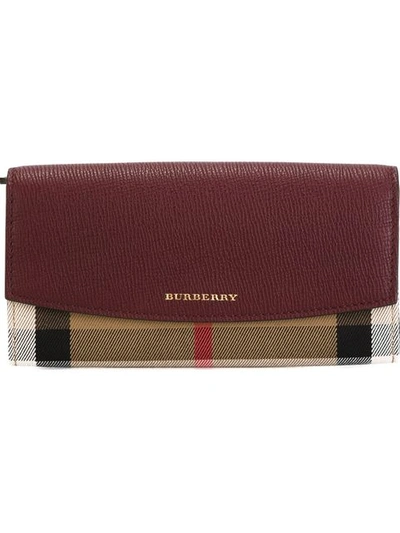 Burberry Porter House Check And Leather Continental Wallet In Mahogany Red
