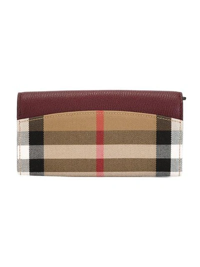 Shop Burberry House Check And Leather Continental Wallet - Pink
