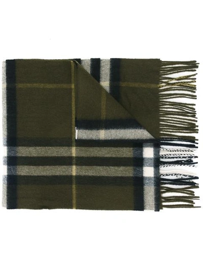 Burberry Check Knitted Scarf In Olive