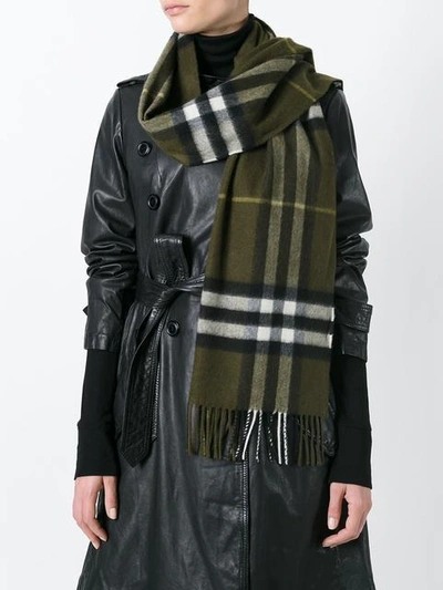 Shop Burberry Check Knitted Scarf In Grey