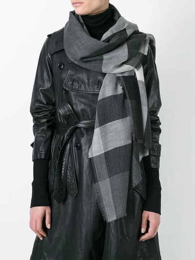 Shop Burberry Checked Scarf In Grey