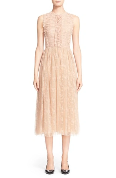 Jason Wu Ruffle Trim Abstract Houndstooth Lace Dress In Fawn