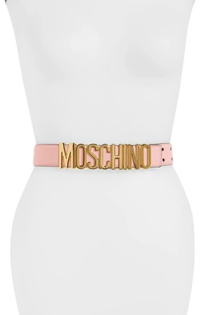 Moschino 35mm Logo Lettering Leather Belt In Pink