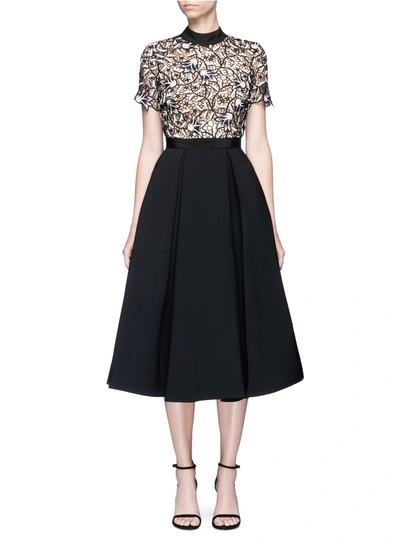 Self-portrait 'nightshade' Floral Guipure Lace Crepe Dress In Black