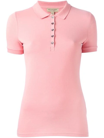 Burberry Check Trim Stretch Cotton Piqué Polo Shirt In Carnation Pink