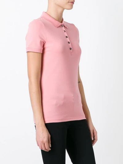 Shop Burberry Check Trim Stretch Cotton Piqué Polo Shirt In Pink